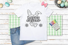 Load image into Gallery viewer, Happy Easter -Bunny with Bow w/flowers - Youth Coloring Shirt
