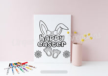 Load image into Gallery viewer, Happy Easter -Bunny with Bow w/flowers - Youth Coloring Shirt
