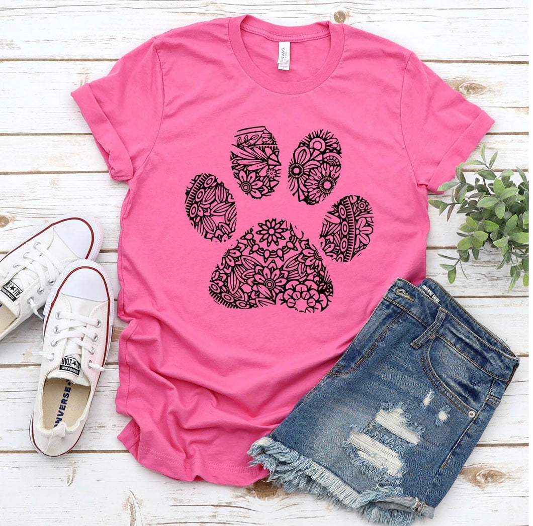 Black Floral Mandala Paw Print