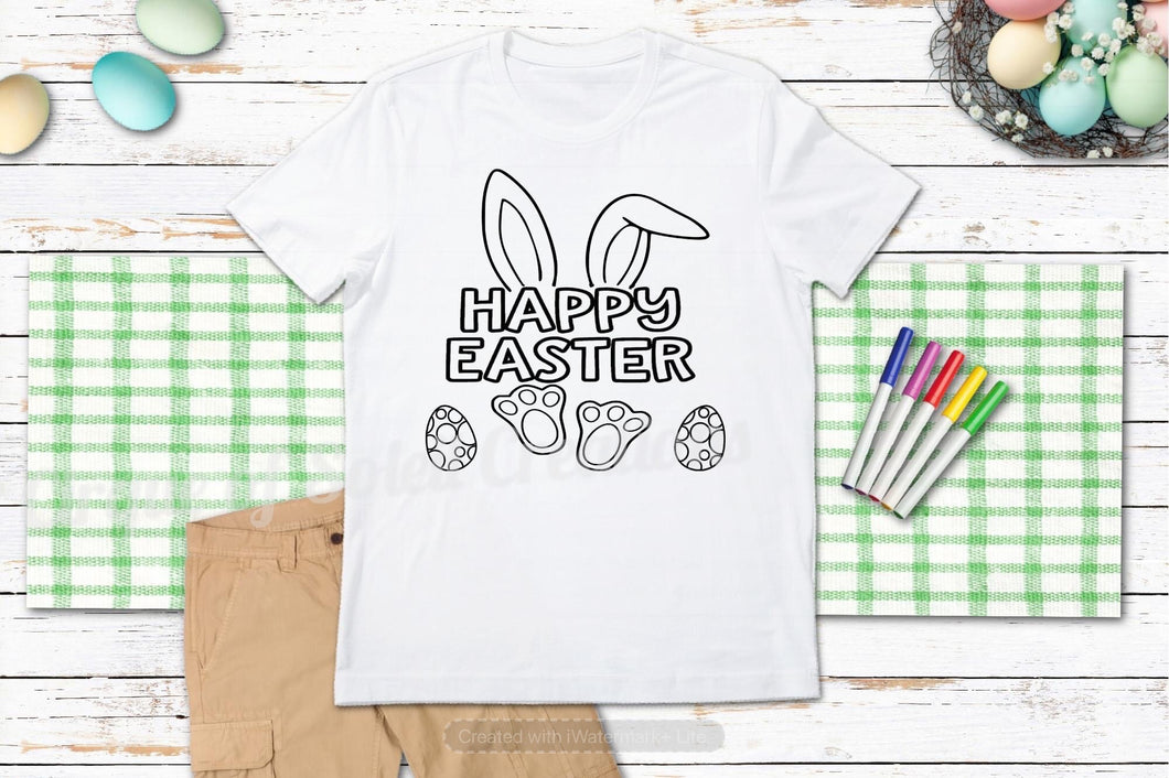 Happy Easter -Bunny w/eggs - Youth Coloring Shirt