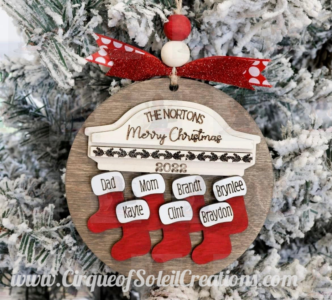 Personalized wooden stocking ornament