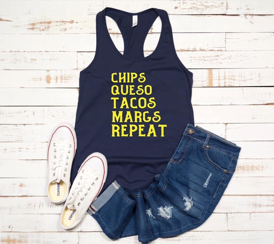 Chips, Queso, Tacos, Margs & Repeat